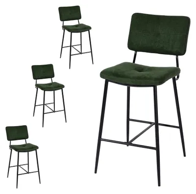 Produktbild von Barhocker 4er Set mit Lehne und Fußstütze, Sitzhöhe 69 cm, aus Stoff, für Bar, Bistro, Café und Küche, Industriell, Grün