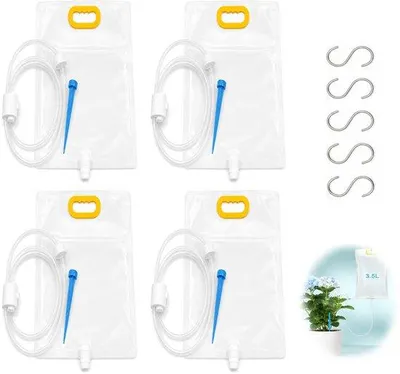 Produktbild von QuickShopping - Set von 4 automatischen Bewässerungsbeuteln 3,5 L für Pflanzen, Tropfbewässerung mit einstellbarem Durchflussventil für die Urlaubsbewässerung