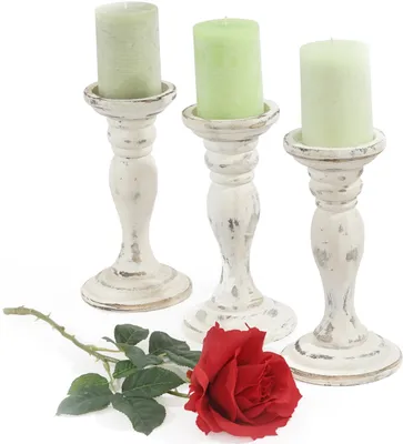 Immagine prodotto di set di 3 candelieri T361, portacandele, effetto shabby vintage altezza 24 cm ~ bianco