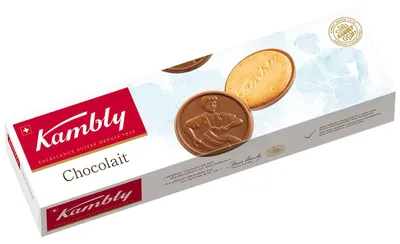 Produktbild von Kambly Chocolait, Keks, Schokolade, Eier, Gluten, Milch, Nüsse, Sojabohnen, Sesamsamen, Rund, 100 g, Papier