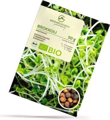 Produktbild von Brokkoli Sprossen Samen 50g - Microgreens Saatgut ideal für die Anzucht von knackigen Keimsprossen im Keimglas