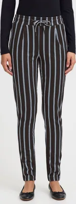 Image de Pantalon pour femme Ichi IHRUTI, en tissu, avec poches latérales, cordon de serrage, rayé, élastique, coupe classique