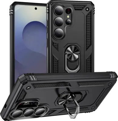 Image de Étui pour Samsung Galaxy S26 Ultra double couche robuste, étui de protection militaire avec anneau de fixation et support noir