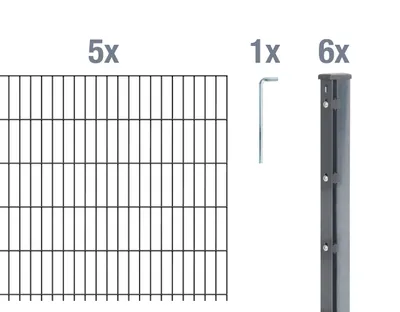 Immagine prodotto di Alberts 679323 Recinzione a doppia rete metallica come set completo di 12 pezzi, antracite, altezza 223 cm, lunghezza 12,5 m