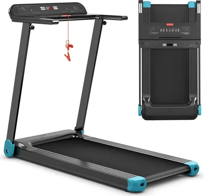 Produktbild von GOPLUS Klappbares Laufband, elektrisches Laufband mit 12 voreingestellten Programmen, App-Steuerung, Bluetooth-Lautsprecher, LED-Monitor und Geraetehalterung, tragbares Laufband für Wohnung, Blau