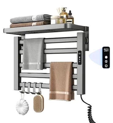 Image de Sèche-serviettes électrique, température réglable, minuterie intégrée, gris