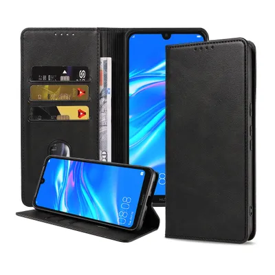 Produktbild von Smartphonica Handytasche passend für Huawei Y7 (2019) Kunstledertasche mit Magnetverschluss und Kartenhaltern Buchhülle mit Klappe - Schwarz