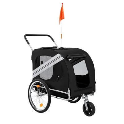 Image de Remorque vélo chien 2 en 1, poussette et remorque animaux pliable 80 kg, avec fenêtres en filet et réflecteurs, pour chiens et chats