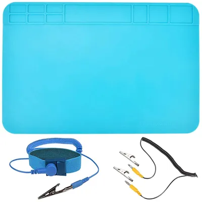Productafbeelding van Soldeermat siliconen - Antistatisch - 30 x 20 cm - Hittebestendig - Met aardingskabel en polsband