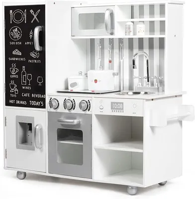 Imagen del producto de Cocina de juguete con luces y sonidos, cocina infantil con fregadero, hornilla, nevera, horno; cocina de madera, cocina de juguete de madera, con accesorios para niños a partir de 3 años