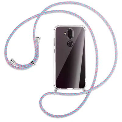 Produktbild von Handykette Backcover-Schutzhülle mit Band (Metall silberfarben) für Nokia 8.1 - pink/mint
