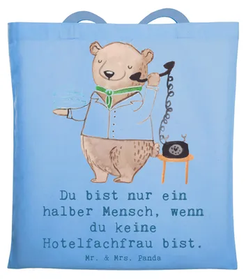 Produktbild von Mr. & Mrs. Panda Tragetasche Hotelfachfrau Herz - Sky Blue - Geschenk, Uni Tasche, Spruch, Tote Bag, Schultasche, Shopping, Laptoptasche, Witzig, Lustig, Hotelier