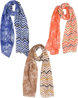 Produktbild von Sunsa Damen Schal Tuch 3er Set Halstuch Geschenkideen für Frauen-MädchenTücher aus Baumwolle mit Blumen & modern bohemian Design 41330