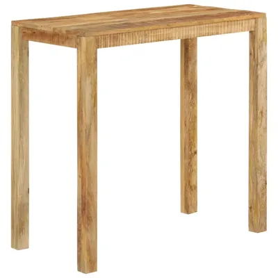 A wooden bar table is shown against a white background.