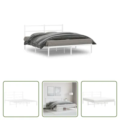 Produktbild von The Living Store Bettgestell mit Kopfteil Metall Weiß 160x200 cm