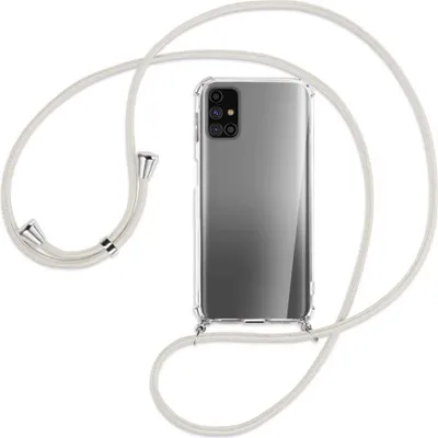 Produktbild von Handykette Backcover-Schutzhülle mit Band (Metall silberfarben) für Samsung Galaxy M31s - broken white
