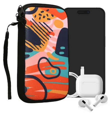 Produktbild von kwmobile Handytasche für Smartphones L - 6,5" - Neopren Handy Tasche Hülle Cover Case Schutzhülle - Farbmuster Dunkelblau Orange Altrosa - 16,5 x 8,9