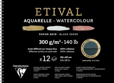 Produktbild von Clairefontaine schwarzes Aquarellpapier, Block 12 Blatt 36x48cm, 975327C