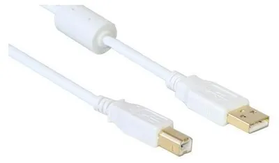 Produktbild von Anschlusskabel USB 2.0 Stecker A an Stecker B, mit Ferritkern, vergoldet, weiß, 1m, Good Connections®
