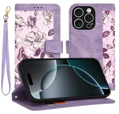 Produktbild von Techsuit FlipCraft Book Wallet Klapphülle mit Kabel für Apple iPhone 16 Pro - Mysterious Purple