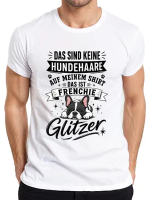 Productafbeelding van "Frenchie Glitzer" - T-shirt met opdruk: "Geen losse hondenhaartjes", sarcastische opmerking, voor dames of heren, wit, maat L