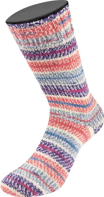 Immagine prodotto di Meilenweit 100 g CASHMERE MEZZO morbida lana per calze a 4 strati con contenuto di cashmere 420 m colore 4204 - rosso chiaro/blu azzurro/ecrù/viola scuro/rosa/grigio