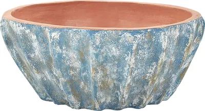 Produktbild von BELIANI Blumentopf Blau Terrakotta Rund ⌀ 51 cm Verwaschen Steinoptik mit Loch 24 cm Hoch Konisch Gewellt Rustikal Garten Terrasse Outdoor Indoor