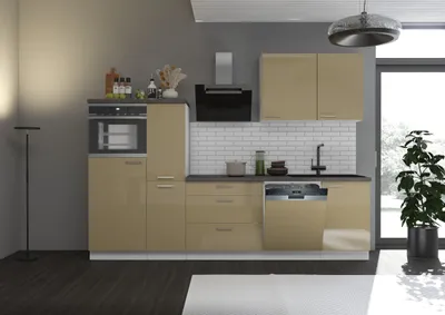 Produktbild von Küche Lara hochglanz Cappuccino 280 Küchenzeile Einbauküche Singleküche