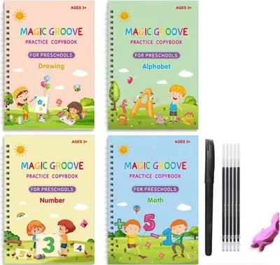 Produktbild von 4Stück Magische Kalligraphie, Kinder Magisches Heft, Kalligraphisches Schreiben von Kindern, Wiederverwendet Werden kann Handschrift Copybook Set, Handschrift Übungsbücher für Kinder