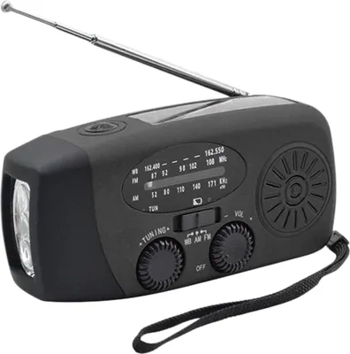 Obrázek produktu pro Nouzové rádio s kličkou, LED a power bankou - solární/USB, AM/FM/NOAA, 2000 mAh, kempování