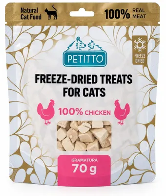 Immagine prodotto di Petitto: snack naturale per cani, pollo liofilizzato a cubetti, 70 g