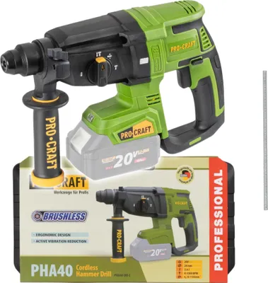 Immagine prodotto di Procraft PHA40bb-c Martello perforatore a batteria 20 V 2,6 J SDS plus Brushless + valigetta - senza batteria, senza caricabatterie
