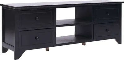 Image de Armoire TV noire 108x30x40 cm en bois massif de paulownia