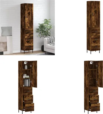Produktbild von vidaXL Highboard Räuchereiche 34,5x34x180 cm Holzwerkstoff - Highboard - Highboards - Sideboard - Schrank