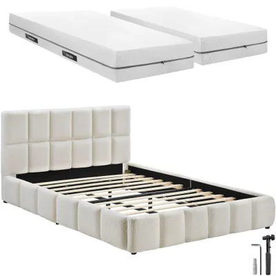 Produktbild von tectake® Bettset Polsterbett mit Teddystoff und Steppmuster 250 kg Belastbarkeit, bodenschonende Kunststofffüße