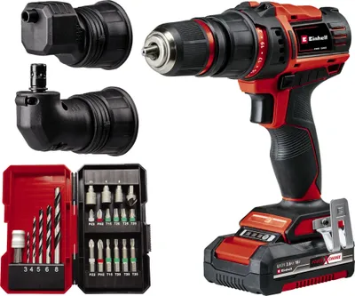 Obrázok produktu pre Aku vŕtací skrutkovač Einhell TE-CD 18/45 3X-Li, vrátane 1x 2,0 Ah PXC aku, vysokorýchlostnej nabíjačky, kufríka E-Box Basic a 22dielna sada bitov, 4513990
