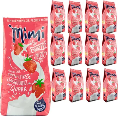 Produktbild von Mimi Milchmix Erdbeere Getränkepulver 12 x 400g in warmer kalter Milch löslich - Vorteilspack