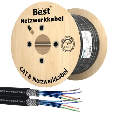 Produktbild von B.E.S.T. 250 m CAT 8.1 Duplex Outdoor Netzwerkkabel S/FTP 40 Gbit/s 2000 MHz AWG 23/1 Kupfer PE Schwarz