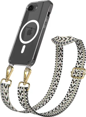 Produktbild von EAZY CASE - Handykette mit MagSafe Hülle für Apple iPhone 16e, Handyband ZigZag Style,Karabiner Gold, Umhängeband in Grün