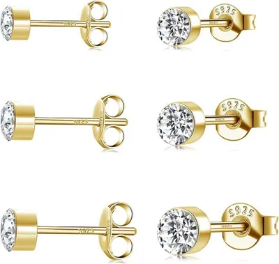 Image de Set de clous d'oreilles en argent 925 argent sterling 2/3/4mm zirconium cubique hypollergen