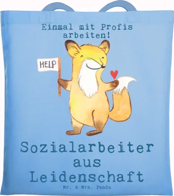 Produktbild von Mr. & Mrs. Panda Shopping Tasche Sozialarbeiter Leidenschaft - Sky Blue - Geschenk, Tragetasche, Tote Bag, Schultasche, Jutebeutel