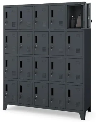 Produktbild von Schließfachschrank Spind ROBERT 20 Fächer Etikettenhalter Lüftungsschlitze | Wertfachschrank Umkleideschrank Metall Kleiderspind 172x136x45cm Anthrazit