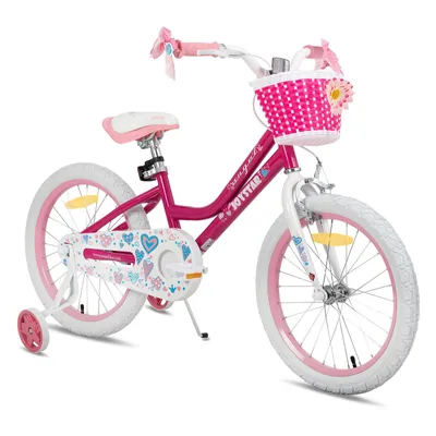 Produktbild von HILAND 18 Zoll Mädchen Kinderfahrrad mit Korb & Bändern, Vorderen Zangenbremse & Rückwärtige Pedalbremse, Stützräder, Rosa