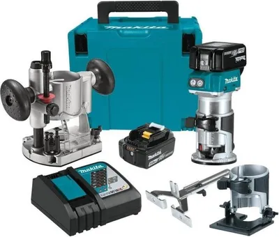 A collection of Makita power tools and accessories laid out on a white background.