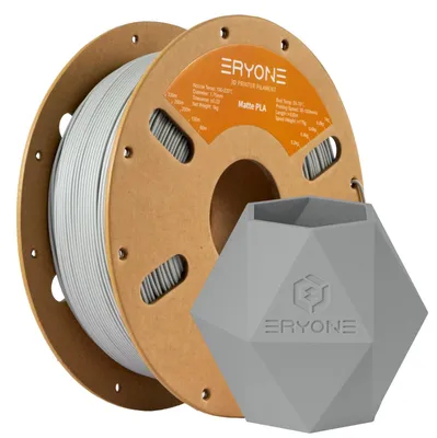 Produktbild von ERYONE Matte PLA 3D Drucker Filament 1.75mm, Maßgenauigkeit +/- 0.03 mm, 1 kg 1 Spule, Matte Grau