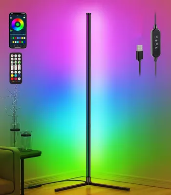 Produktbild von LED Stehlampe, Eckstehleuchte, Stehleuchte, Standleuchte, RGB Dimmbar mit Musik-Synchronisation, Timer, mit Fernbedienung und APP