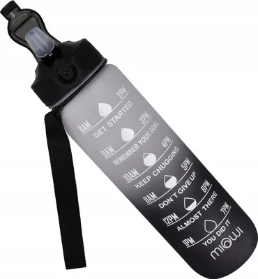 Obrázok produktu pre Motivačná Fľaša So Slamkou Tritan 1000Ml Čierna A Biela Bez Obsahu Bpa Šedá