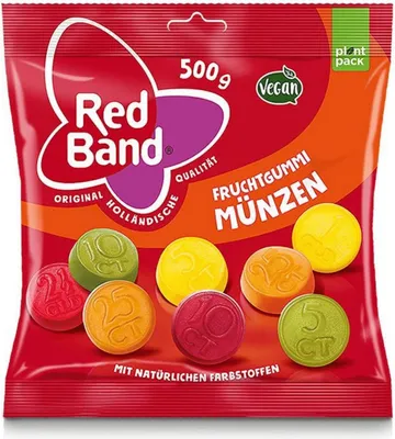 Immagine prodotto di Caramelle gommose alla frutta Red Band, sacchetto da 500 g, 12 pezzi