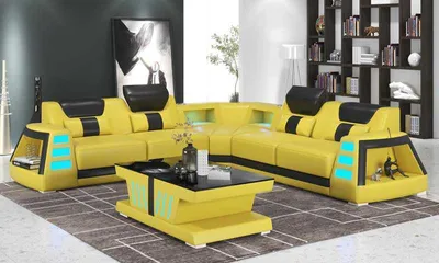 Produktbild von Luxus Ecksofa Ledersofa L Form Couch Sofa Gelb Couchen Eckgarnitur
