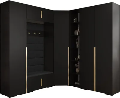 Produktbild von MEBLE KRYSPOL Inova 1 Möbelset Garderobe, 236,7x371,7x47cm - Schwarz, Manila 18, Gold